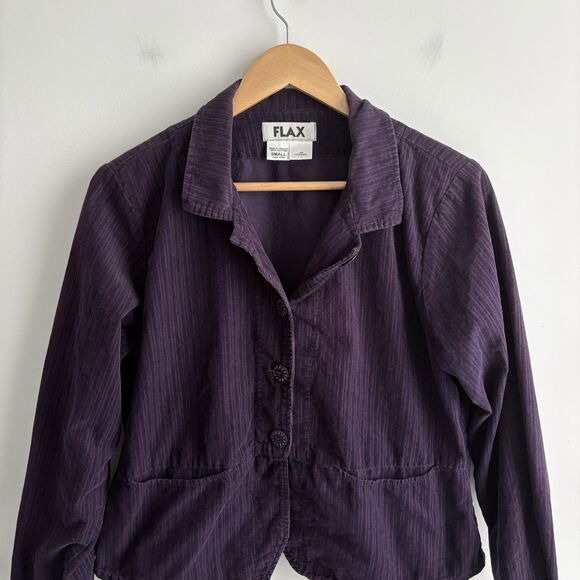 Flax Jacket Womens Small Purple Cotton Corduroy Button Up Blazer Jacket Pockets - Picture 7 of 7